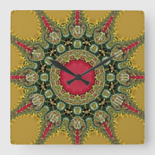 Trippy Time Fraktal Lace Groovy Mandala Quadratische Wanduhr