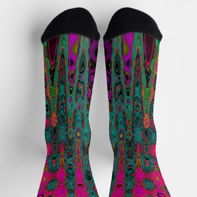 Trippy-Türkis-Abstrakt Retro-Atomwellen Socken (Oben)