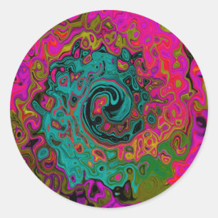 Trippy Türkis Abstrakt Retro Flüssigkeitswirbel Runder Aufkleber