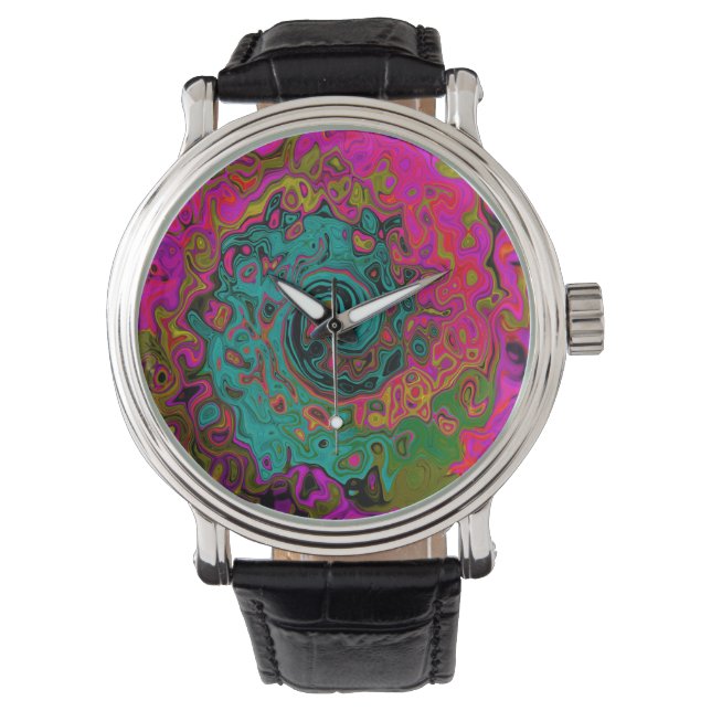 Trippy-Türkis-Abstrakt Retro-Liquid-Swirl Armbanduhr (Vorderseite)
