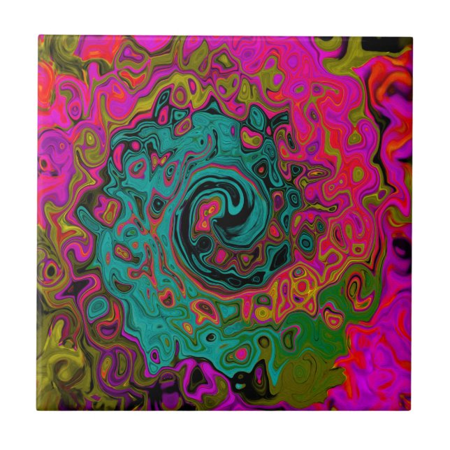 Trippy-Türkis-Abstrakt Retro-Liquid-Swirl Fliese (Vorderseite)