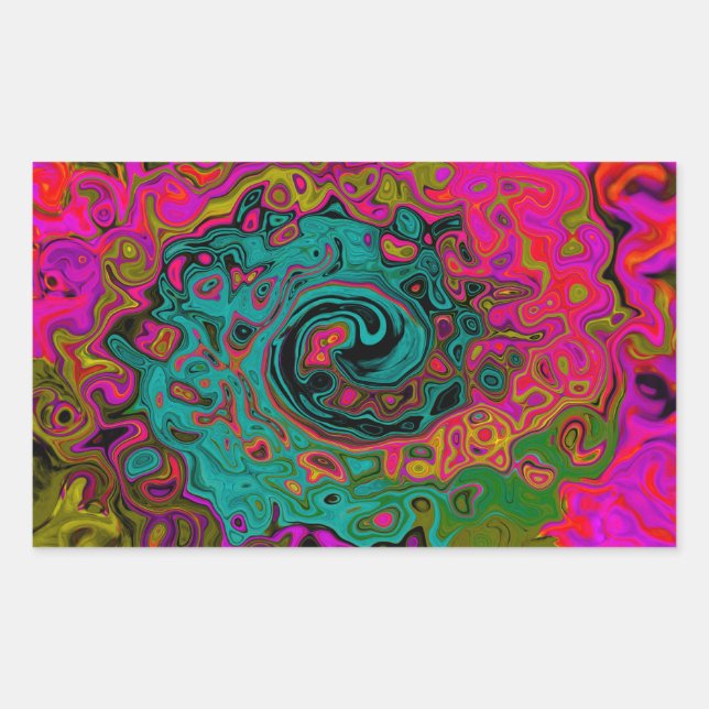 Trippy-Türkis-Abstrakt Retro-Liquid-Swirl Rechteckiger Aufkleber (Vorderseite)