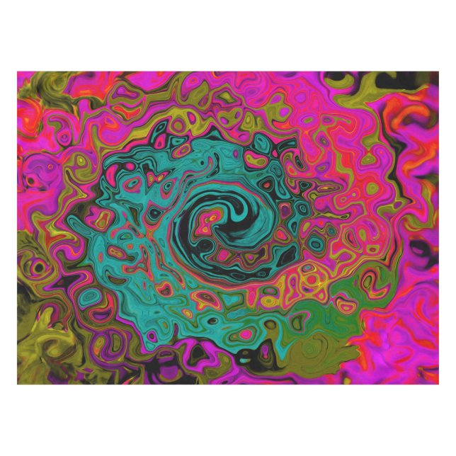Trippy-Türkis-Abstrakt Retro-Liquid-Swirl Tischdecke (Vorderseite (Horizontal))