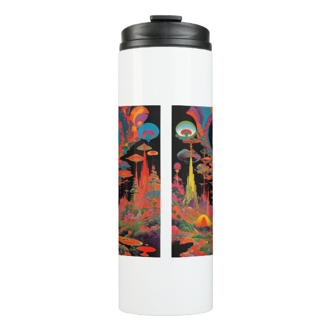 Trippy Vintage 1960er Jahre Psychedelische Retro-K Thermosbecher (Vorderseite)