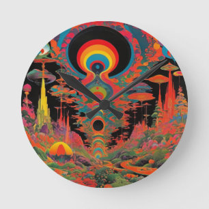 Trippy Vintage 1960er psychedelische Retro-Kunst Runde Wanduhr