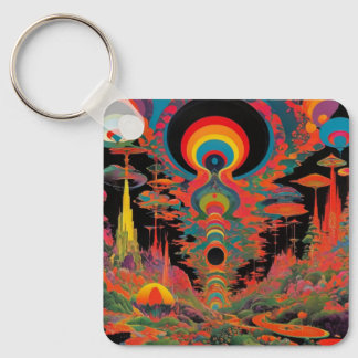 Trippy Vintage 1960er psychedelische Retro-Kunst Schlüsselanhänger