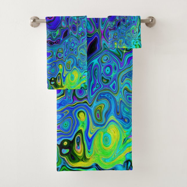 Trippy Violet Blue Abstrakt Retro Liquid Swirl Badhandtuch Set (Insitu)