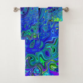Trippy Violet Blue Abstrakt Retro Liquid Swirl Badhandtuch Set