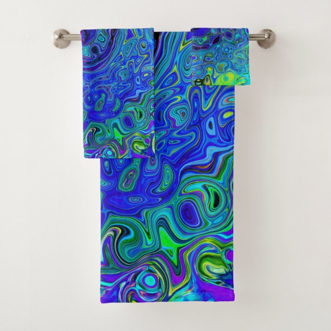 Trippy Violet Blue Abstrakt Retro Liquid Swirl Badhandtuch Set (Insitu)