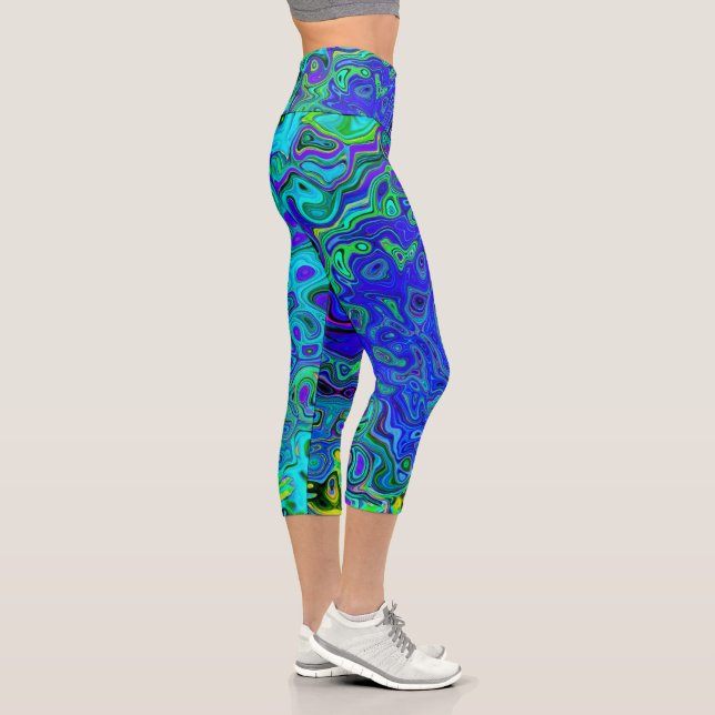 Trippy Violet Blue Abstrakt Retro Liquid Swirl Capri Leggings (Rechts)