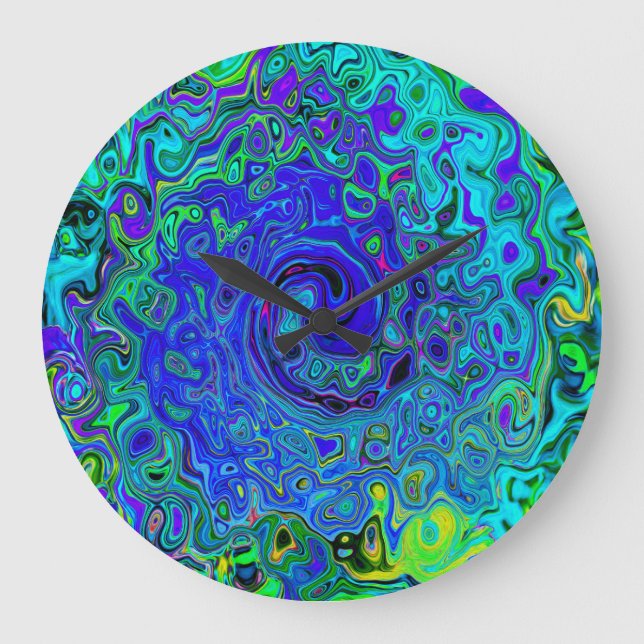 Trippy Violet Blue Abstrakt Retro Liquid Swirl Große Wanduhr (Vorderseite)
