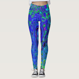 Trippy Violet Blue Abstrakt Retro Liquid Swirl Leggings