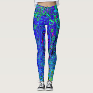 Trippy Violet Blue Abstrakt Retro Liquid Swirl Leggings