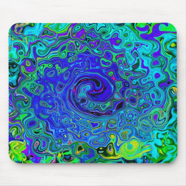Trippy Violet Blue Abstrakt Retro Liquid Swirl Mousepad (Vorne)