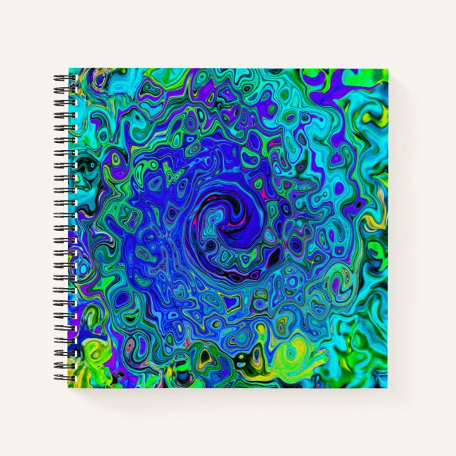 Trippy Violet Blue Abstrakt Retro Liquid Swirl Notizbuch (Vorderseite)
