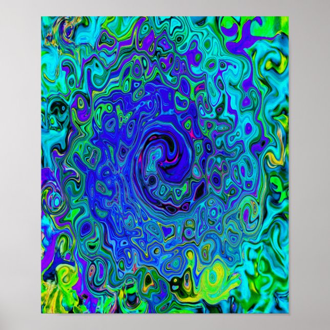 Trippy Violet Blue Abstrakt Retro Liquid Swirl Poster (Vorne)