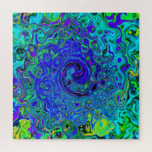 Trippy Violet Blue Abstrakt Retro Liquid Swirl Puzzle