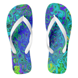 Trippy Violettblaue abstrakte Retro-Liquid-Swirle Flip Flops