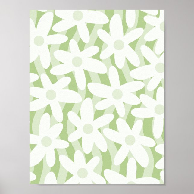 Trippy Wavy Blume Pastell Sage Green Muster Poster (Vorne)