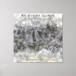 Triptych of a cyclist going up a port with curve leinwanddruck