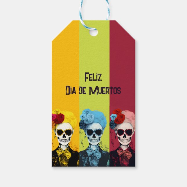 Triptych von Dia de Muertos Calavera Catrina Geschenkanhänger (Vorderseite)