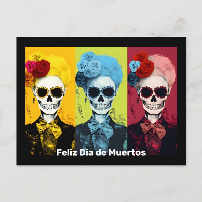 Triptych von Dia de Muertos Calavera Catrina Postkarte (Vorderseite)
