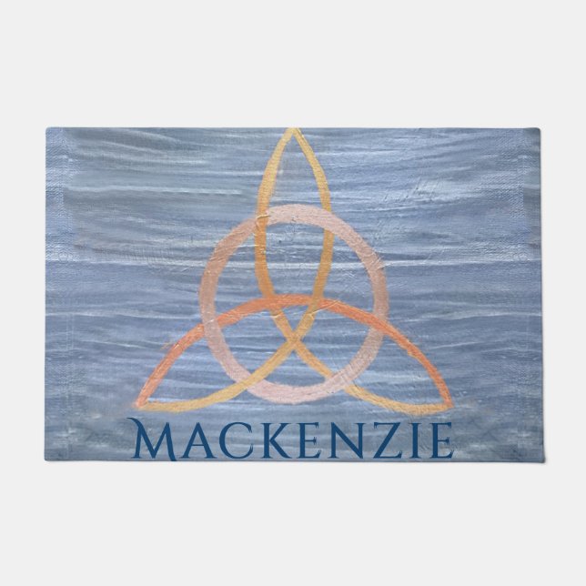 Triquetra Abstrakt | Blue Gold Celtic Trinity Knot Fußmatte (Vorderseite)