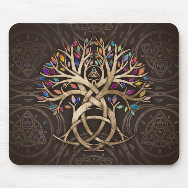 Triquetra Tree of life Farbenfrohe Blätter Mousepad (Vorne)