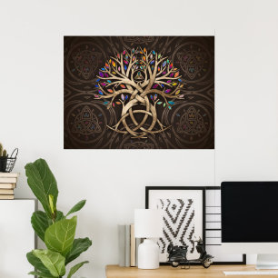 Triquetra Tree of life Farbenfrohe Blätter Poster