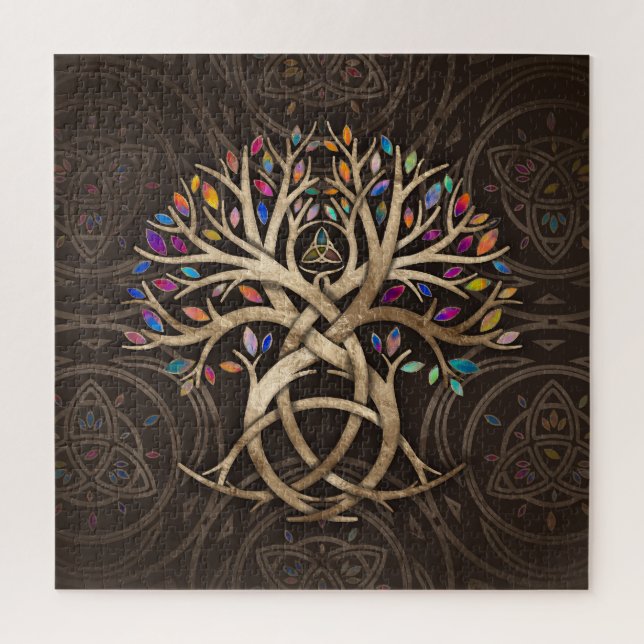Triquetra Tree of life Farbenfrohe Blätter Puzzle (Vertikal)