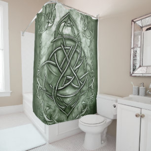 Triquetra Trinity Knot Sage Green Imitats Metallic Duschvorhang