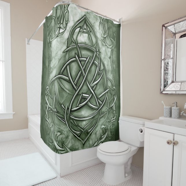 Triquetra Trinity Knot Sage Green Imitats Metallic Duschvorhang (Beispiel)