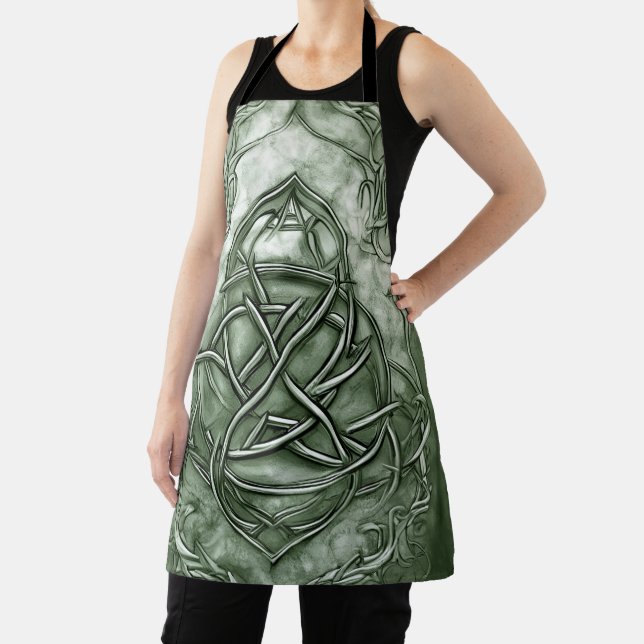 Triquetra Trinity Knot Sage Green Imitats Metallic Schürze (InSitu)