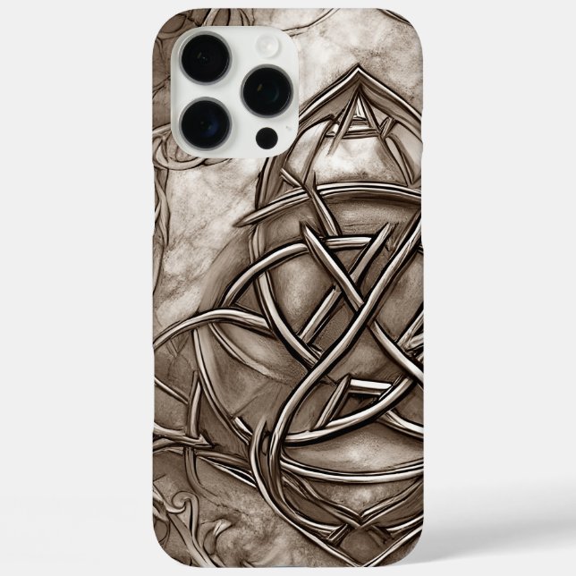 Triquetra Trinity Knot Sepia Imitats Metallic Tin Case-Mate iPhone Hülle (Rückseite)