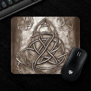 Triquetra Trinity Knot Sepia Imitats Metallic Tin Mousepad
