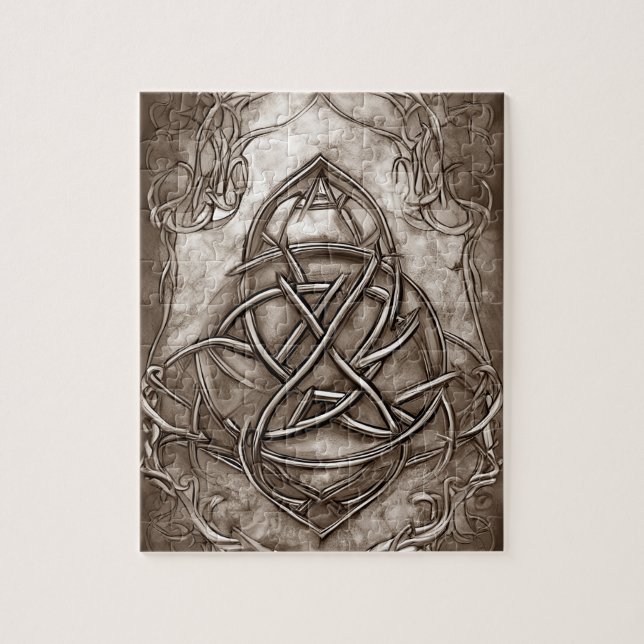 Triquetra Trinity Knot Sepia Imitats Metallic Tin Puzzle (Vertikal)