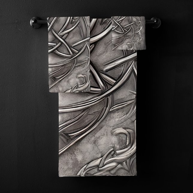 Triquetra Trinity Knot Silvery Pewter Imitate Meta Badhandtuch Set (Von Creator hochgeladen)