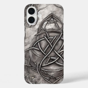 Triquetra Trinity Knot Silvery Pewter Imitate Meta iPhone 16 Plus Hülle