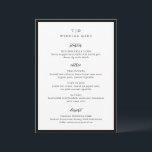 Trisha Black and White Modern Wedding Menükarte<br><div class="desc">Moderne Hochzeitsmenüs mit gepflegtem Design mit Serif- und Script-Schriftart.</div>