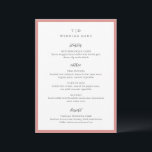Trisha Coral Pink Moderne Hochzeit Menükarte<br><div class="desc">Moderne Hochzeitsmenüs mit gepflegtem Design mit Serif- und Script-Schriftart.</div>