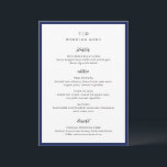 Trisha Navy Blue Modern Wedding Menükarte<br><div class="desc">Moderne Hochzeitsmenüs mit gepflegtem Design mit Serif- und Script-Schriftart.</div>