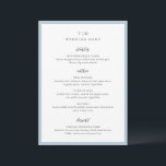 Trisha Powder Blue Modern Wedding Menükarte<br><div class="desc">Moderne Hochzeitsmenüs mit gepflegtem Design mit Serif- und Script-Schriftart.</div>