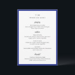 Trisha Royal Blue Modern Wedding Menükarte<br><div class="desc">Moderne Hochzeitsmenüs mit gepflegtem Design mit Serif- und Script-Schriftart.</div>