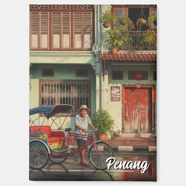 Trishaw Penang Malaysia Heritage Townhouse Travel Magnet (Vorderseite)