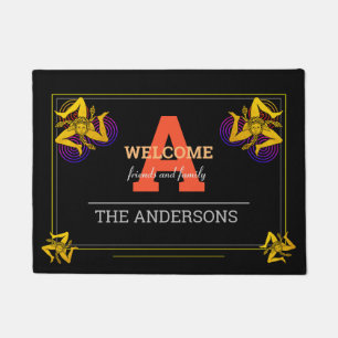 Triskelon Schwarz / Rote Mit Monogramm Familie Vin Fußmatte