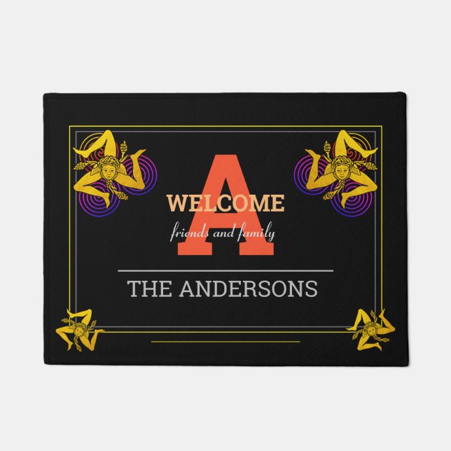 Triskelon Schwarz / Rote Mit Monogramm Familie Vin Fußmatte (Vorderseite)