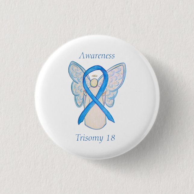 Trisomy 18 Awareness Angel Ribbon Art Button (Vorderseite)