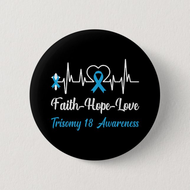 Trisomy 18 Awareness Heartbeat Christlich Cross Fa Button (Vorderseite)