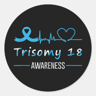 Trisomy 18 Awareness Light Blue Ribbon Heartbeat L Runder Aufkleber