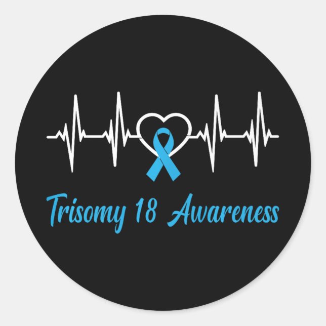 Trisomy 18 Awareness Light Blue Ribbon Liebe Heart Runder Aufkleber (Vorderseite)